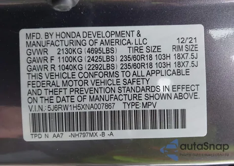 2022 Honda Cr-V 2Wd Ex from USA, damaged, VIN 5J6RW1H5XNA007867
